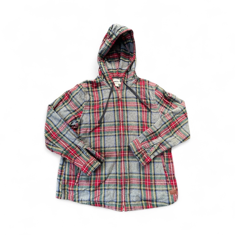 L.L. Bean Women's Scotch Plaid Flannel Tartan Shirt, Relaxed Zip Hoodie Medium